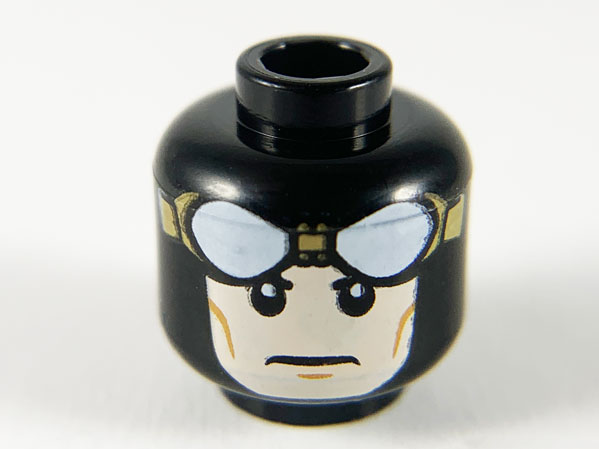 Minifigure, Head Balaclava with Light Nougat Face, Goggles with Round White Lenses, Neutral Expression Pattern