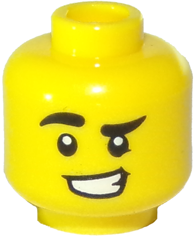 Minifigure, Head Black Eyebrows, Left Lowered, Lopsided Grin, Sly Expression Pattern