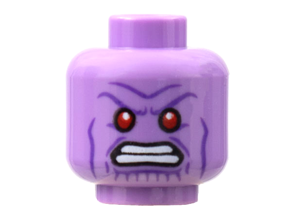 Minifigure, Head Alien Red Eyes, White Teeth, Dark Purple Cheek Lines, Angry Pattern