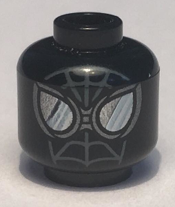 Minifigure, Head Alien with Spider-Man Dark Bluish Gray Webbing, Dark Silver Goggles, Large Silver Eyes with Reflections Pattern