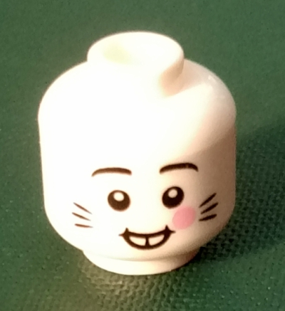 Minifigure, Head Rabbit Teeth, Bright Pink Cheeks and Whiskers Pattern (BAM)
