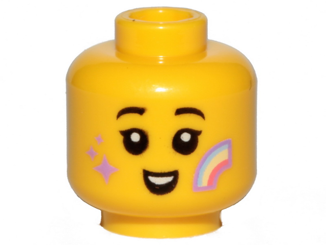 Minifigure, Head Child Black Eyebrows, Smile, Rainbow and Lavender Stars on Cheeks Pattern