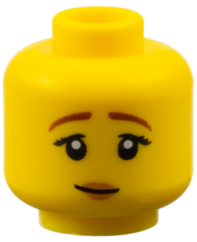 Minifigure, Head Female Reddish Brown Eyebrows, Peach Lips, Lopsided Smile Pattern (BAM)
