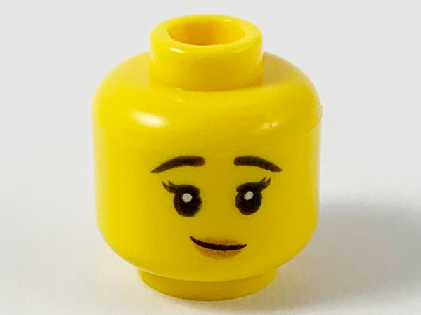 Minifigure, Head Female Black Raised Eyebrows, Lopsided Smile with Peach Lips Pattern