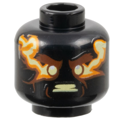 Minifigure, Head Alien Reddish Brown Eyebrows and Dimples, Bright Light Yellow Eyes, Orange Energy, Angry with Bared Teeth Pattern