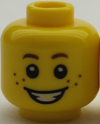 Minifigure, Head Child Small Reddish Brown Eyebrows Close Together, Freckles, Open Mouth Smile with Teeth Pattern (BAM)