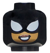 Minifigure, Head Balaclava with White Spider-Girl Eyes, Nougat Face with Smile Showing Teeth Pattern