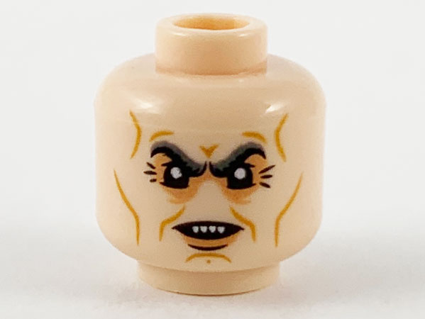 Minifigure, Head Dark Bluish Gray Eyebrows, Nougat Eye Shadow, Medium Nougat Cheek Lines, Chin Dimple, and Wrinkles, Scowl with 4 Sharp Teeth Pattern