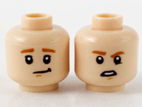 Minifigure, Head Dual Sided Child Dark Orange Eyebrows, Lopsided Smirk / Confused with Raised Right Eyebrow Pattern