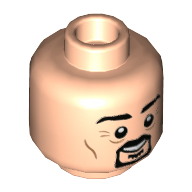 Minifigure, Head Dual Sided Black Eyebrows, Moustache and Goatee, Grin / Frown Pattern