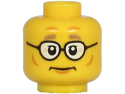 Minifigure, Head Thick Dark Tan Eyebrows, Glasses, Cheek Lines, Dimples, Neutral Pattern