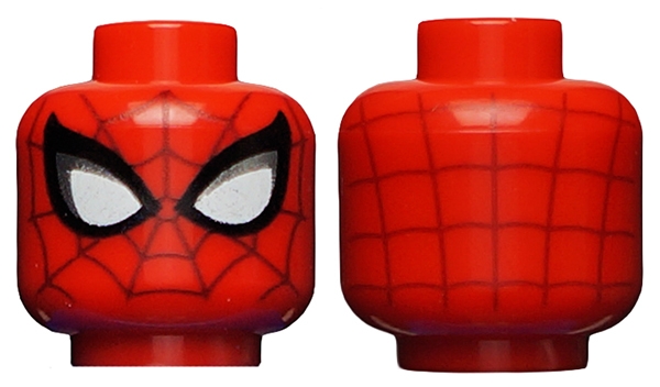 Minifigure, Head Alien with Spider-Man Dark Red Webbing, Large White Eyes with Silver Edges and Black Borders Pattern