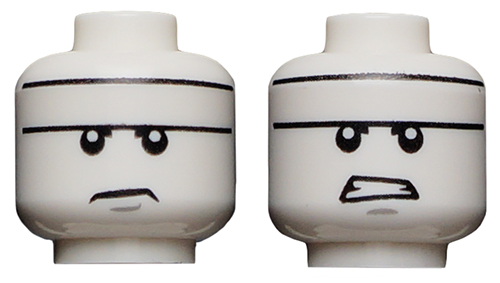 Minifigure, Head Dual Sided White Headband, Gray Chin Dimple, Frown / Angry Pattern (Batman)