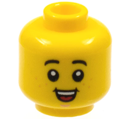 Minifigure, Head Child Black Eyebrows, Nougat Freckles and Chin Dimple, Open Mouth Smile with Top Teeth and Red Tongue Pattern