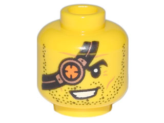 Minifigure, Head Beard Stubble Black Eye Patch with Copper and Orange Eyepiece Pattern