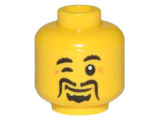 Minifigure, Head Black Moustache Fu Manchu, Winking Eye, Laugh Lines Pattern