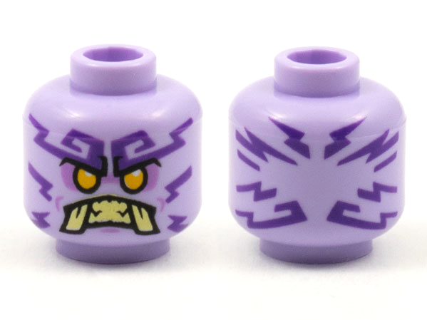 Minifigure, Head Alien Ninjago Islander with Dark Purple Tattoos, Bright Light Orange Eyes, Medium Lavender Eye Shadow, Tan Teeth and Tusks Pattern