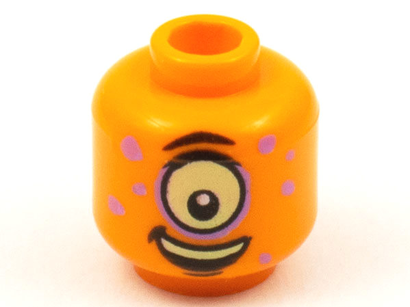 Minifigure, Head Alien Medium Lavender Spots, Large Yellowish Green Eye Cyclops Pattern
