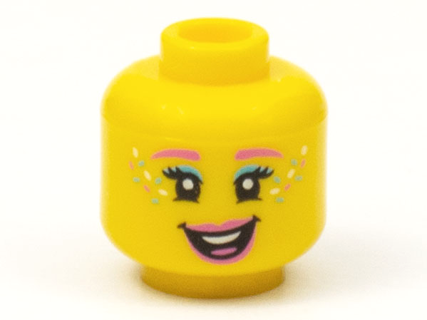 Minifigure, Head Female Dark Pink Eyebrows and Lips, Medium Azure Eye Shadow and Sprinkles Pattern