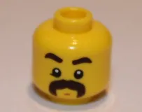 Minifigure, Head Dark Brown Eyebrows, Moustache Thick, Chin Dimple, White Pupils Pattern (BAM)