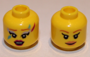 Minifigure, Head Dual Sided Female, Brown Eyebrows, Red Lips Open Mouth / Peach Lips, Smile, Makeup and Face Paint Pattern (BAM)