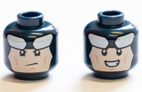 Minifigure, Head Dual Sided Balaclava, White Goggles, Downturned Mouth / Open Smile Pattern (Batman)