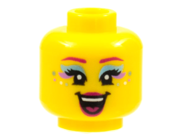 Minifigure, Head Female Magenta Eyebrows, Metallic L Blue and Medium Lavender Eye Shadow, Spots, Magenta Lips, Singing Open Mouth Pattern