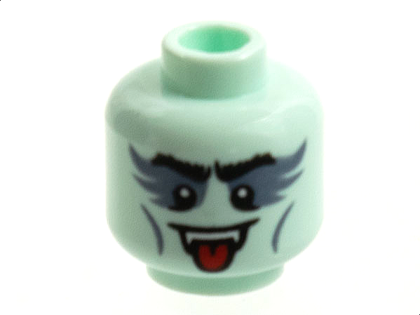 Minifigure, Head Black Eyebrows, Dark Bluish Gray Eye Shadow and Cheek Lines, Fangs, Open Mouth with Tongue Pattern