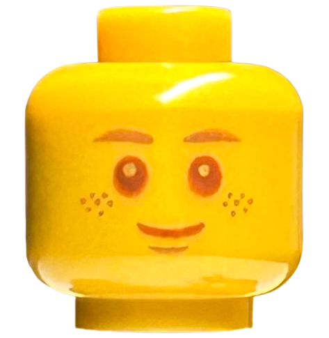 Minifigure, Head Copper Eyebrows, Freckles, and Chin Dimple, Reddish Brown Eyes and Grin Pattern