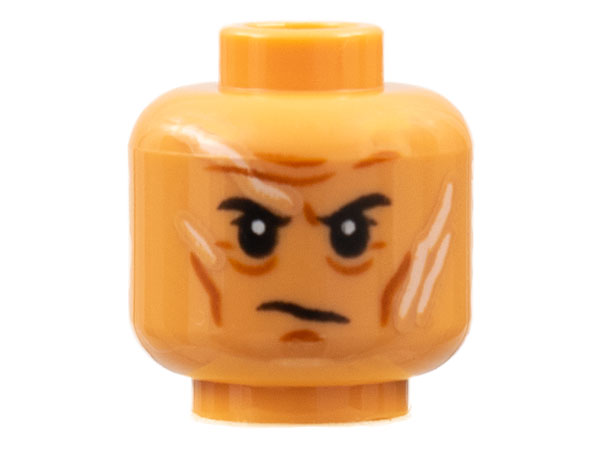 Minifigure, Head Dark Orange Brow Furrows, Cheek Lines, Chin Dimple, Black Eyebrows, White Scars Pattern