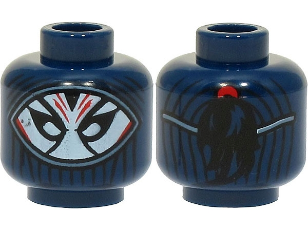 Minifigure, Head Balaclava, White Mask with Black Eyes and Red Stripes, Braid on Back Pattern