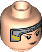 Minifigure, Head Dual Sided Female Headband, Reddish Brown Eyebrows, Dark Orange Freckles and Lips, Smile / Bared Teeth Angry Pattern (SW Bo-Katan Kryze)
