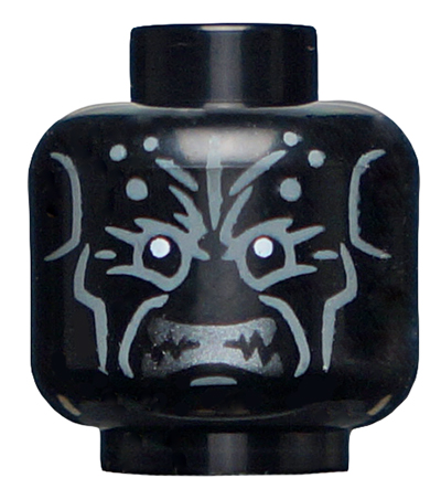 Minifigure, Head Alien Dark Bluish Gray Lines, White Eyes, Silver Sharp Teeth (Nightmare Batman) Pattern