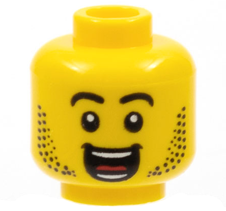 Minifigure, Head Black Eyebrows, Beard, Open Mouth Grin, White Teeth, Red Tongue Pattern