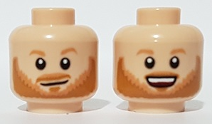 Minifigure, Head Dual Sided Nougat Eyebrows, Beard and Moustache, Open Mouth Grin / Smirk Pattern