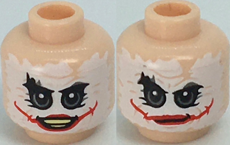 Minifigure, Head Dual Sided White Mask with Gray Eyes, Red Scars, Grin / Closed Mouth Pattern (The Joker)
