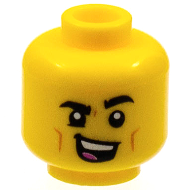Minifigure, Head Black Eyebrows, Left Raised, Medium Nougat Cheek Lines, Singing Open Mouth, Dark Pink Tongue Pattern