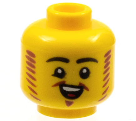 Minifigure, Head Black Eyebrows, Reddish Brown Mutton Chops and Van Dyke Beard, Open Smile Pattern
