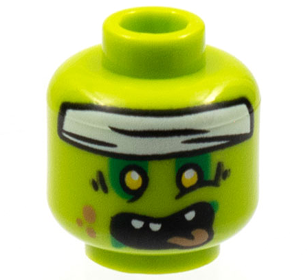 Minifigure, Head Alien Zombie White Headband, Yellow Eyes, Medium Nougat Splotches and Tongue Pattern