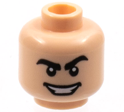 Minifigure, Head Black Thick Eyebrows, Left Raised, Wide Sinister Smile with Teeth Pattern