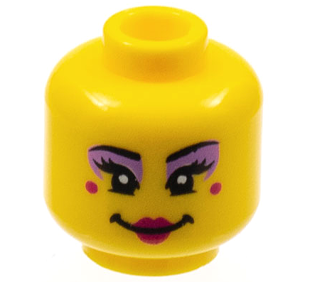 Minifigure, Head Female, Black Eyebrows, Medium Lavender Eye Shadow, Magenta Lips and Cheek Spots, Smile Pattern