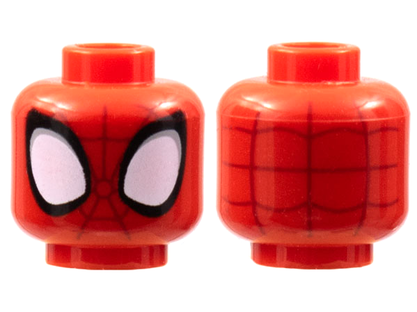 Minifigure, Head Alien with Spider-Man Dark Red Webbing, Large White Eyes with Light Bluish Gray Edges and Black Borders Pattern