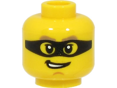 Minifigure, Head Dark Tan Thick Eyebrows, Black Mask, Chin Dimple, Open Mouth with Teeth, Lopsided Grin Pattern