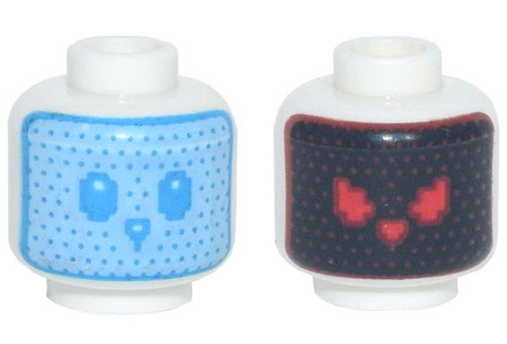 Minifigure, Head Dual Sided Robot Bright Light Blue Bunny Face, Dark Azure Dots, Eyes, and Nose / Black Face, Red Dots and Eyes Pattern