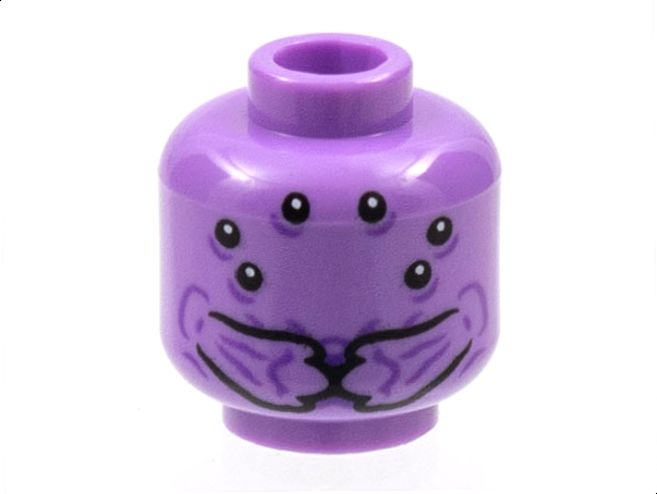 Minifigure, Head Alien Six Black Eyes, Mandibles, Dark Purple Contours Pattern