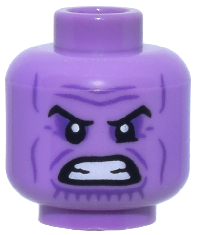 Minifigure, Head Alien Black Eyebrows, Dark Purple Eye Shadow, Wrinkles, and Chin Lines, Furrowed Brow, Bared Teeth Pattern