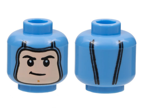 Minifigure, Head Balaclava, Light Nougat Face, Black Eyebrows, Lopsided Grin, Medium Nougat Chin Cleft Pattern