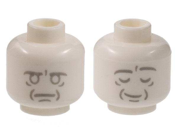 Minifigure, Head Dual Sided Alien, Light Bluish Gray Face Outlines and Contours, Neutral / Asleep Pattern (Beethoven Bust)