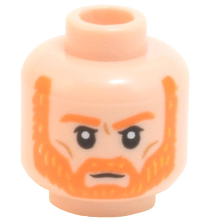 Minifigure, Head Orange Eyebrows and Beard, Black Eyes with White Pupils, Cheek Lines Pattern