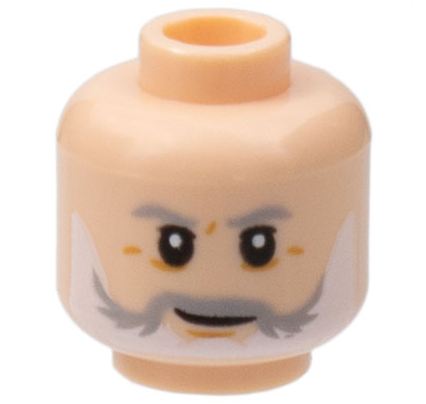 Minifigure, Head Light Bluish Gray Eyebrows and Moustache, White Beard, Grin Pattern